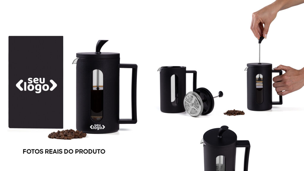 Kit de brindes para executivos com cafeteira de vidro borossilicato - So Marcas Brindes Corporativos Personalizados